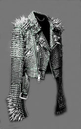 Women'Spiked Punk Leather Jacket Rockers Style